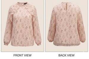 WORTHINGTON  XL Pink Floral Ruffle Chiffon Blouse with Metallic Stripes